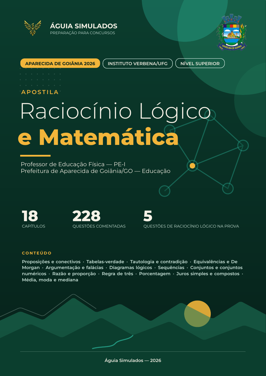 Capa da Apostila de Raciocínio Lógico e Matemática — Aparecida de Goiânia 2026