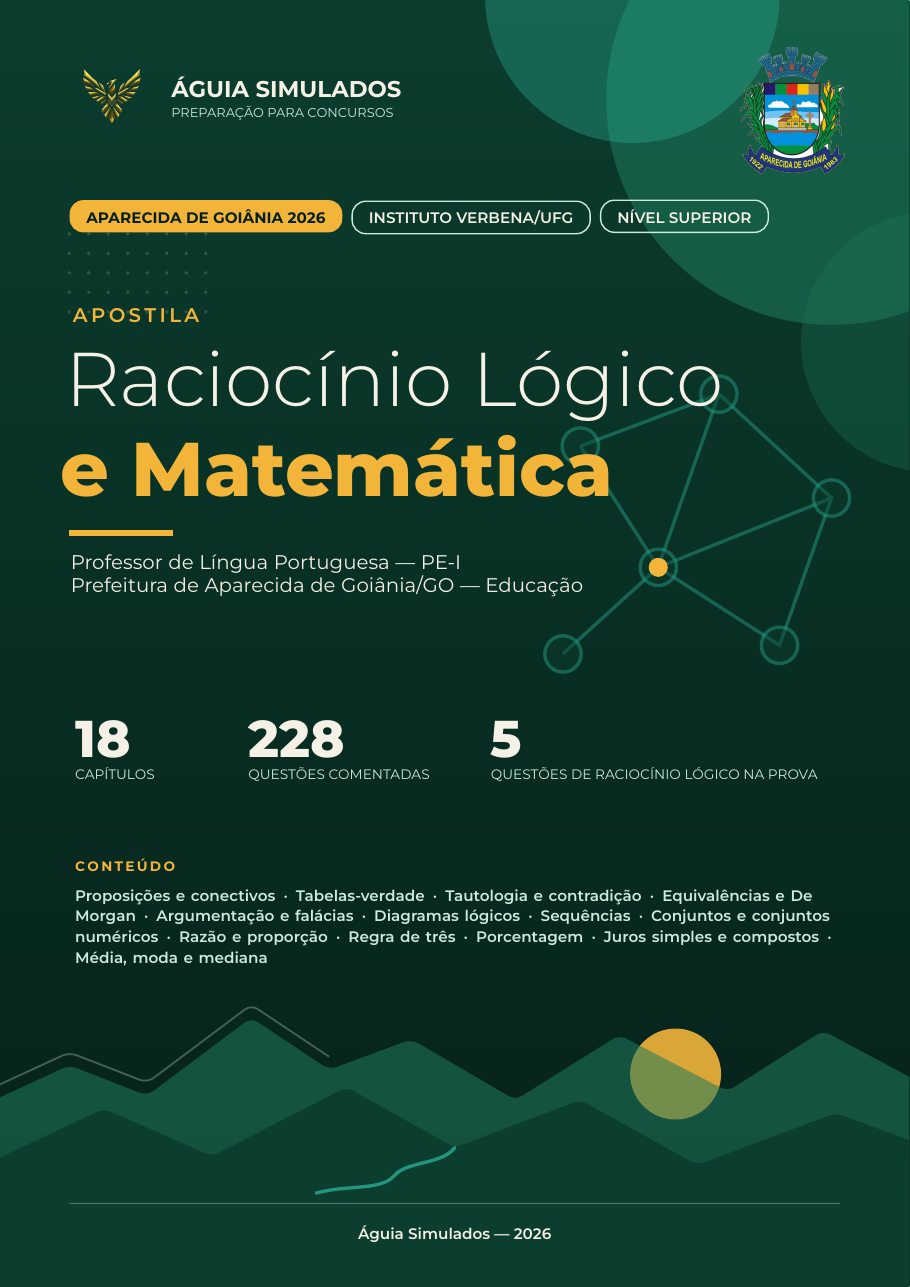 Capa da Apostila de Raciocínio Lógico e Matemática — Aparecida de Goiânia 2026
