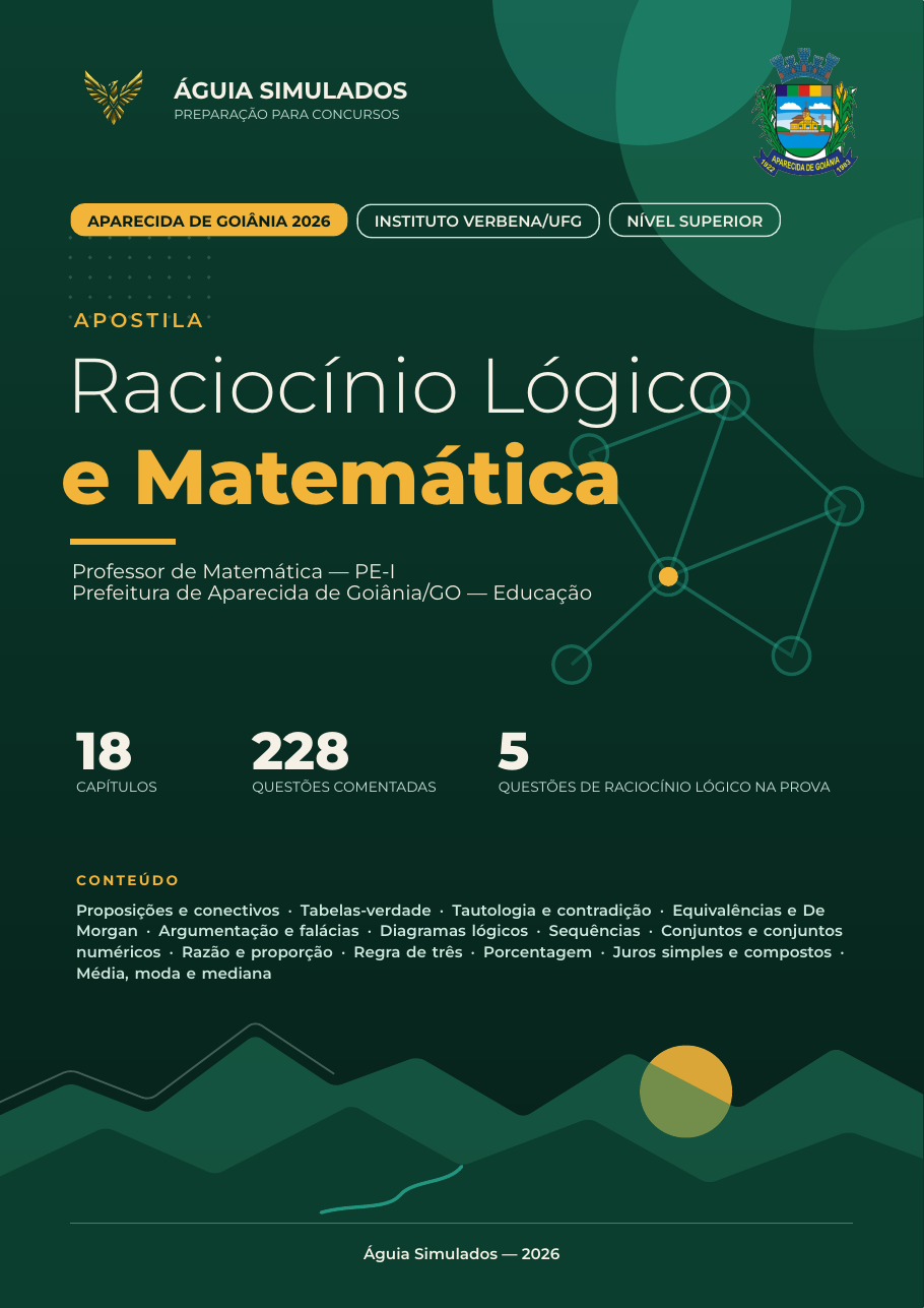 Capa da Apostila de Raciocínio Lógico e Matemática — Aparecida de Goiânia 2026