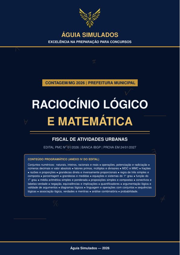 Apostila de Raciocínio Lógico e Matemática – Contagem/MG 2026, Edital PMC nº 01/2026