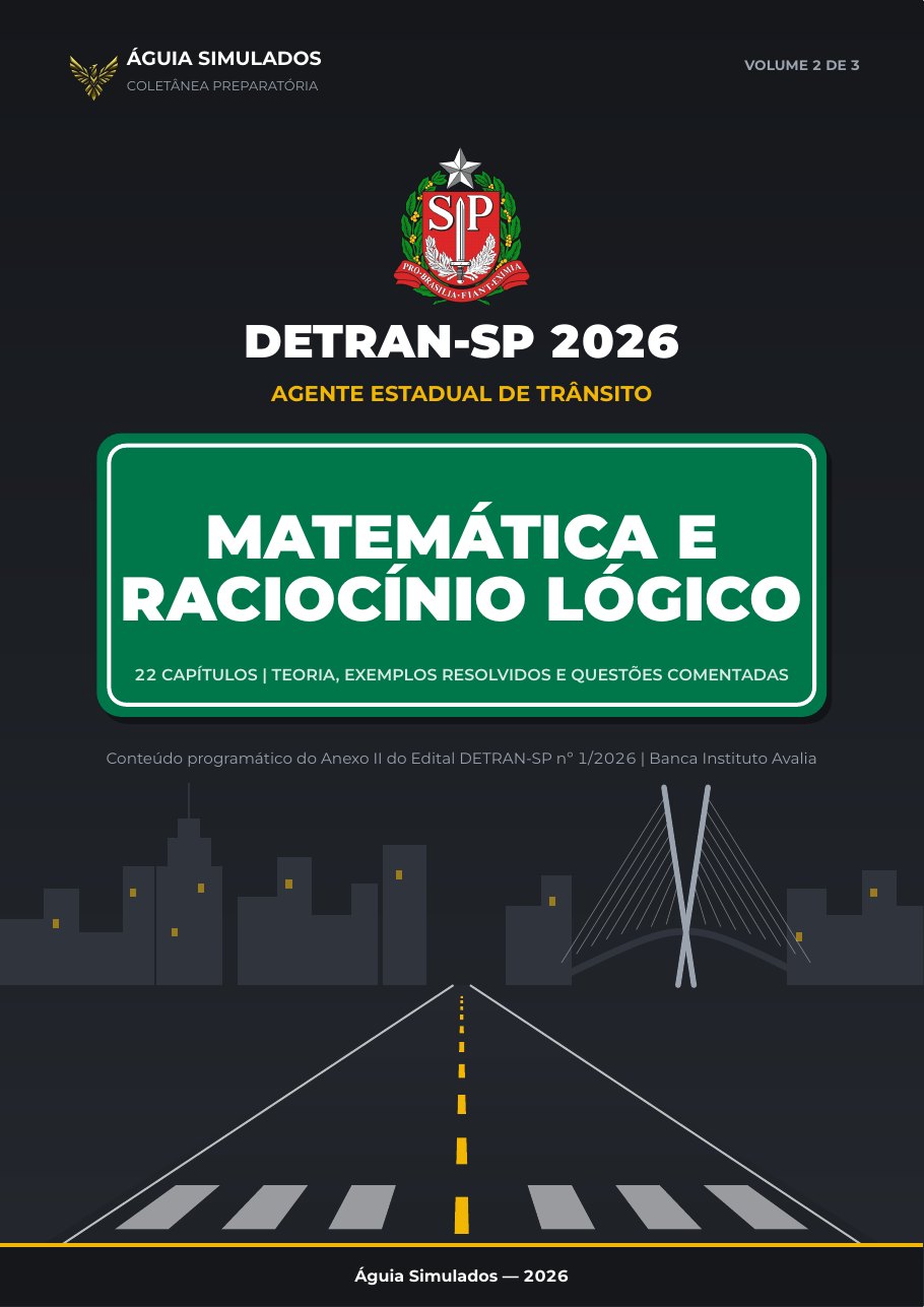 Capa do Volume 2 da coletânea, Matemática e Raciocínio Lógico, Agente Estadual de Trânsito DETRAN-SP 2026