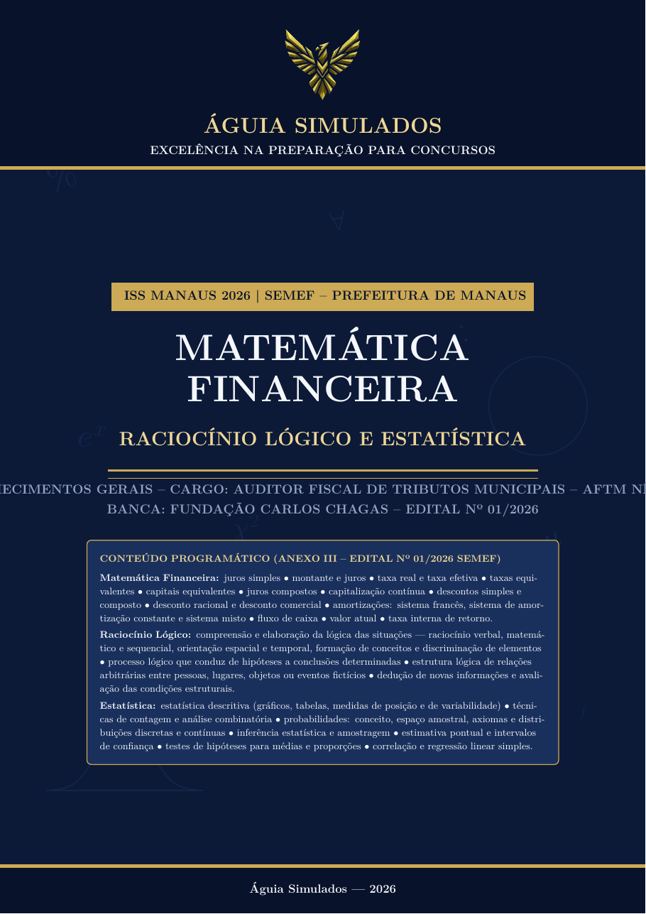 Apostila Bônus de Matemática Financeira, Raciocínio Lógico e Estatística – ISS Manaus 2026