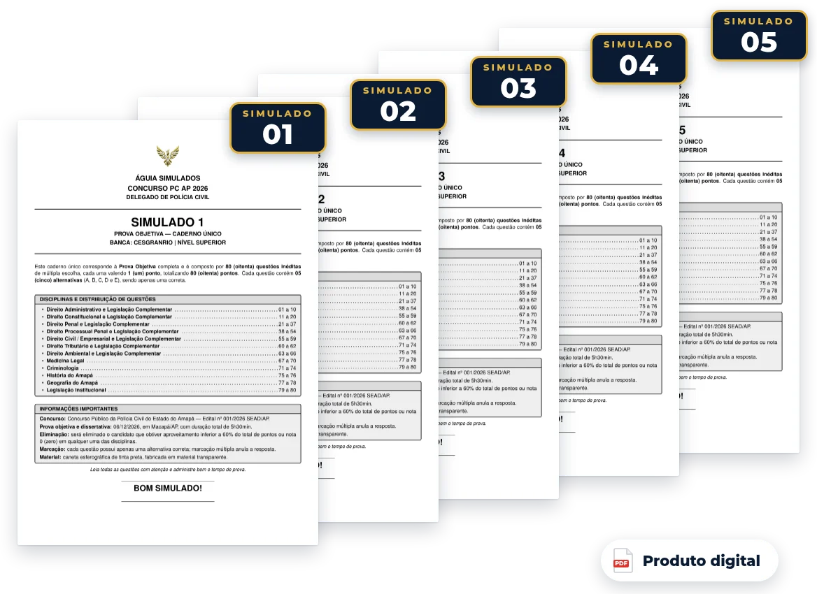 Capas dos simulados do pack — PC AP 2026 — Delegado de Polícia Civil