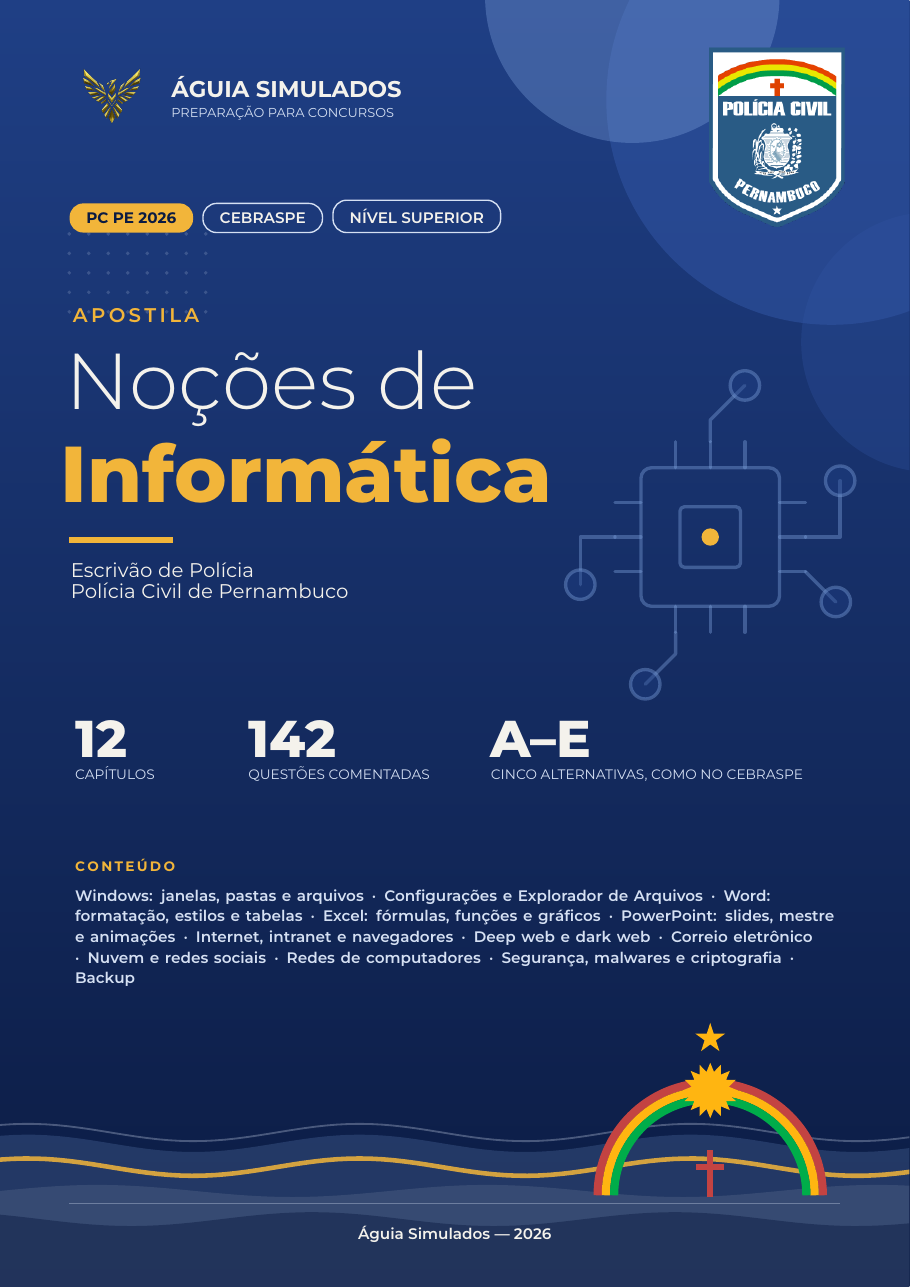 Capa da Apostila de Informática — PC PE 2026, Escrivão de Polícia