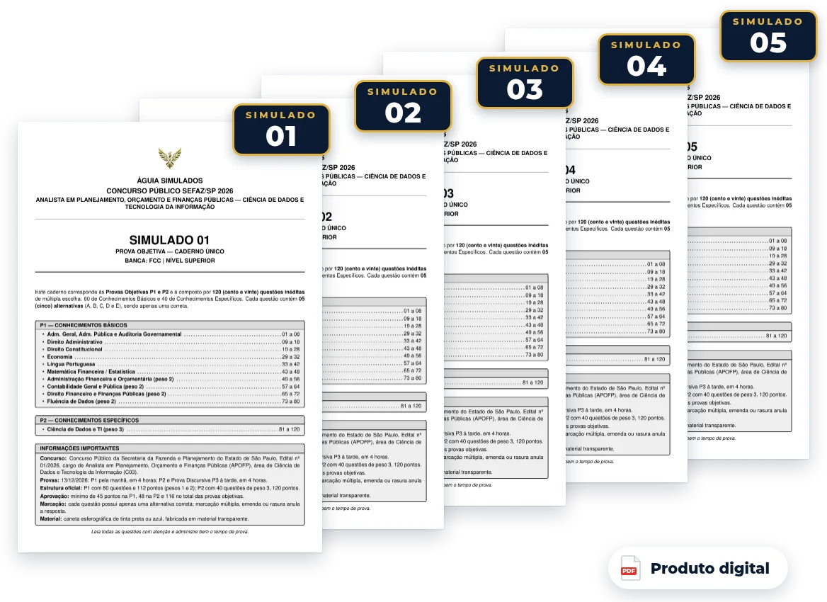 Capas dos simulados do pack — SEFAZ SP 2026