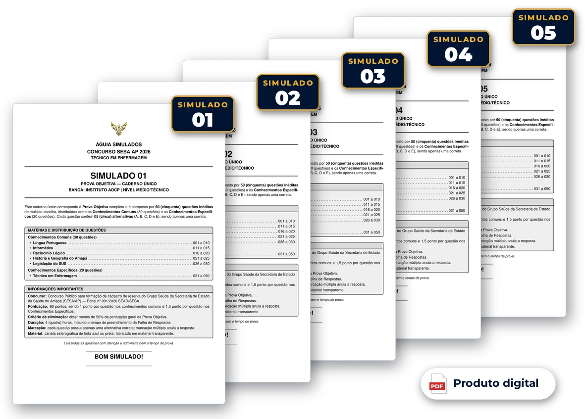 Capas dos Simulados 01 a 05 — Técnico em Enfermagem, SESA AP 2026