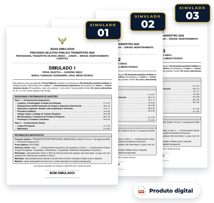 Capas dos simulados do pack — Transpetro 2026 — Monitoramento Logístico