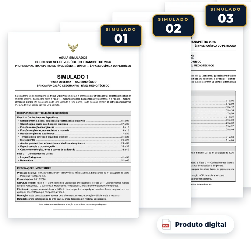 Capas dos simulados do pack — Transpetro 2026 — Química do Petróleo