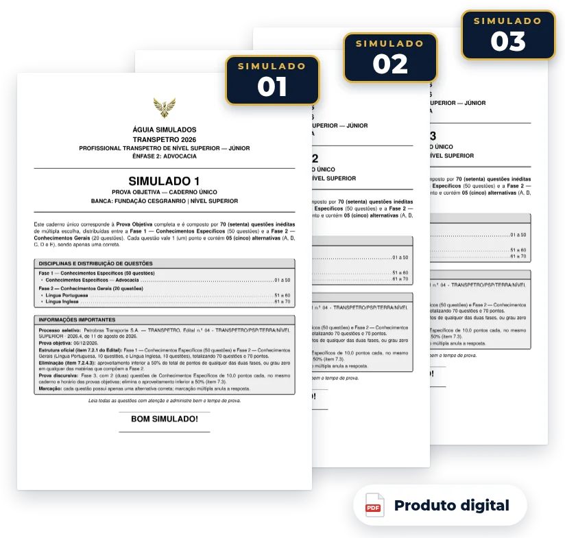 Capas dos simulados do pack — Transpetro 2026 — Advocacia