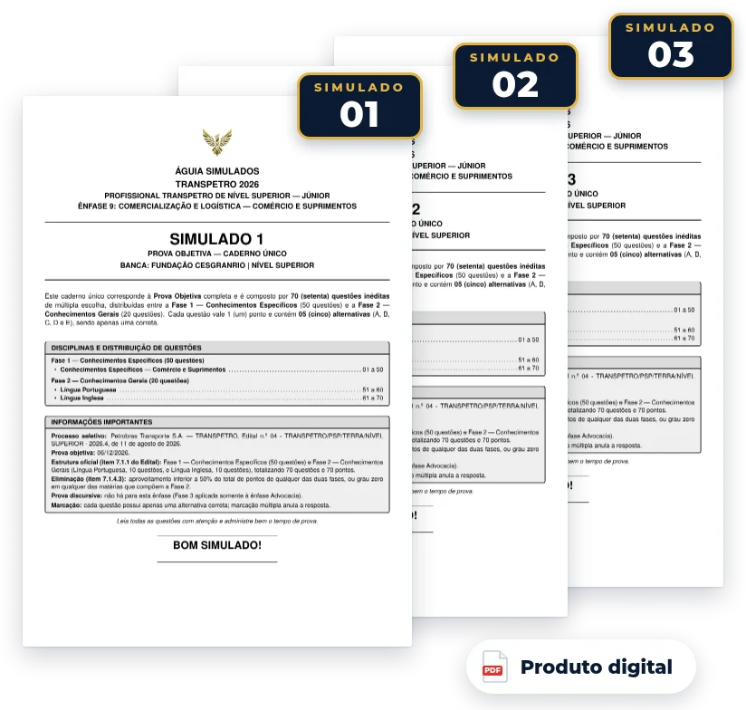 Capas dos simulados do pack — Transpetro 2026 — Comércio e Suprimentos