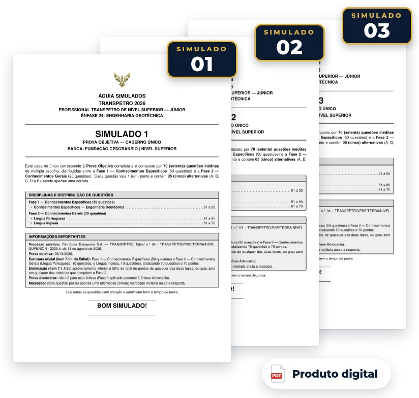 Capas dos simulados do pack — Transpetro 2026 — Engenharia Geotécnica
