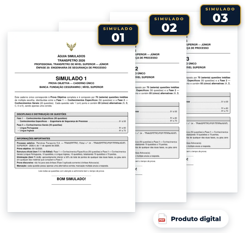 Capas dos simulados do pack — Transpetro 2026 — Engenharia de Segurança de Processo