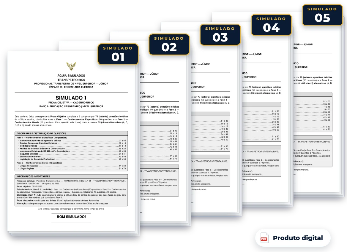 Capas dos simulados do pack — Transpetro 2026 — Engenharia Elétrica